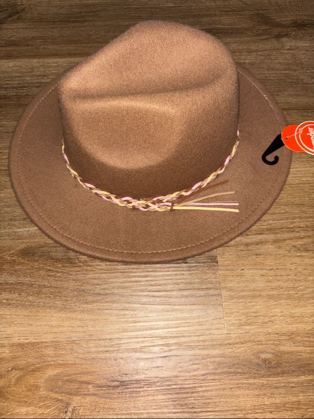 Girls Brown Felt Fedora Hat with Braided Band